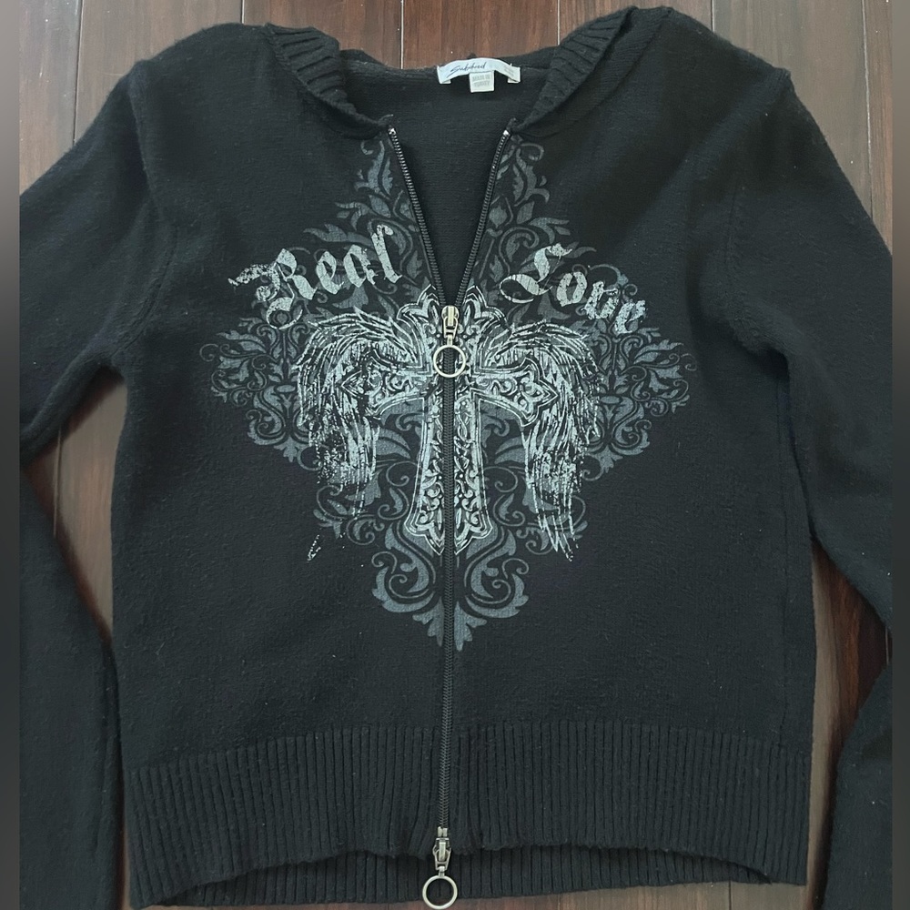 subdued black graphic sweater